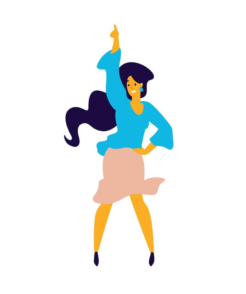 Cheerful dancing girl. Vector. Illustration of a laughing young woman. Character for the dance studio. Flat style. Employee number one. The boss of the company. vector