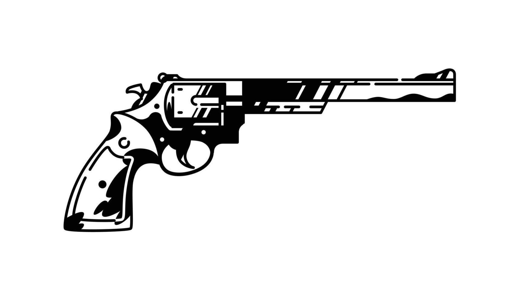 Illustration of a multi-shot revolver. Vector. Painted gun. Black and white contour graphic drawing. Tattoo. Decorative vintage element for design. vector