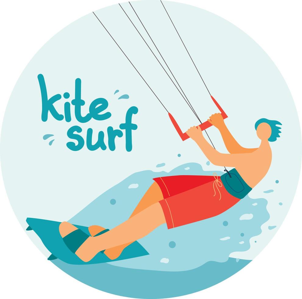 surf de vela. kitesurf deportista. deportes acuáticos de deportes extremos, descanso de verano en el agua. vector