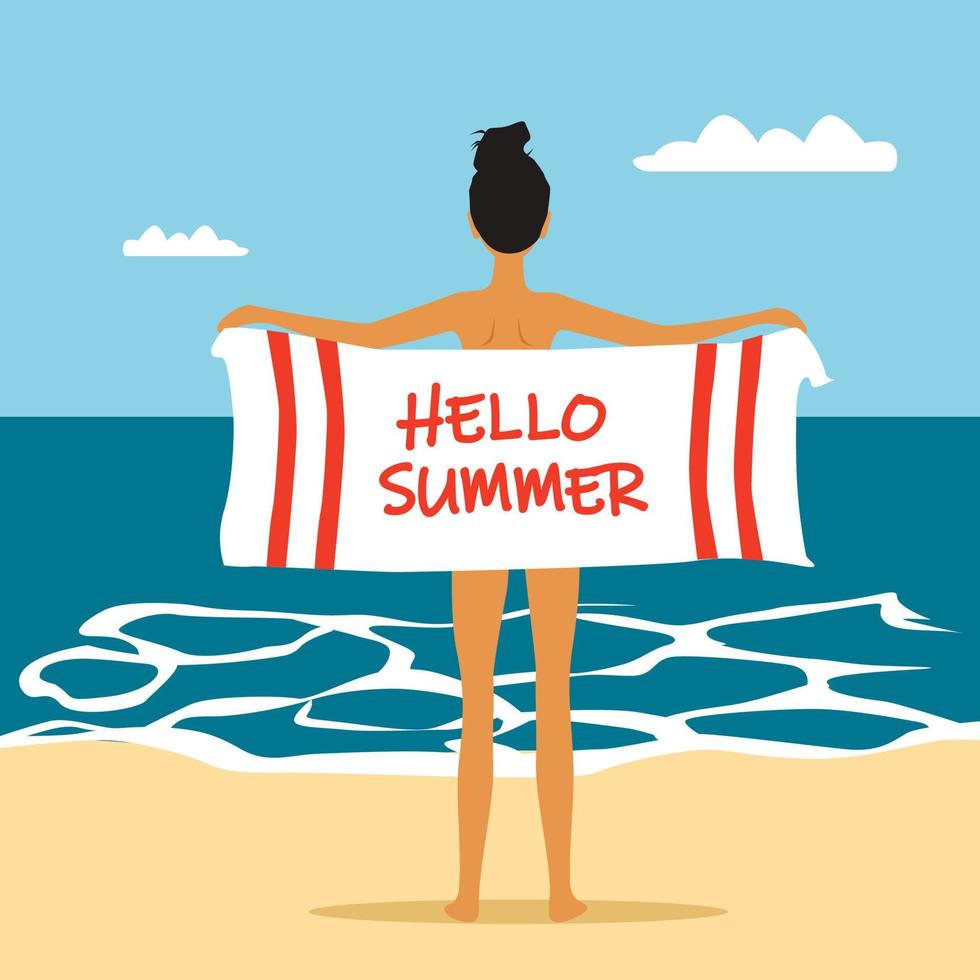 banner de verano con letras de hola verano. feliz concepto colorido para la temporada de verano. ilustración vectorial vector