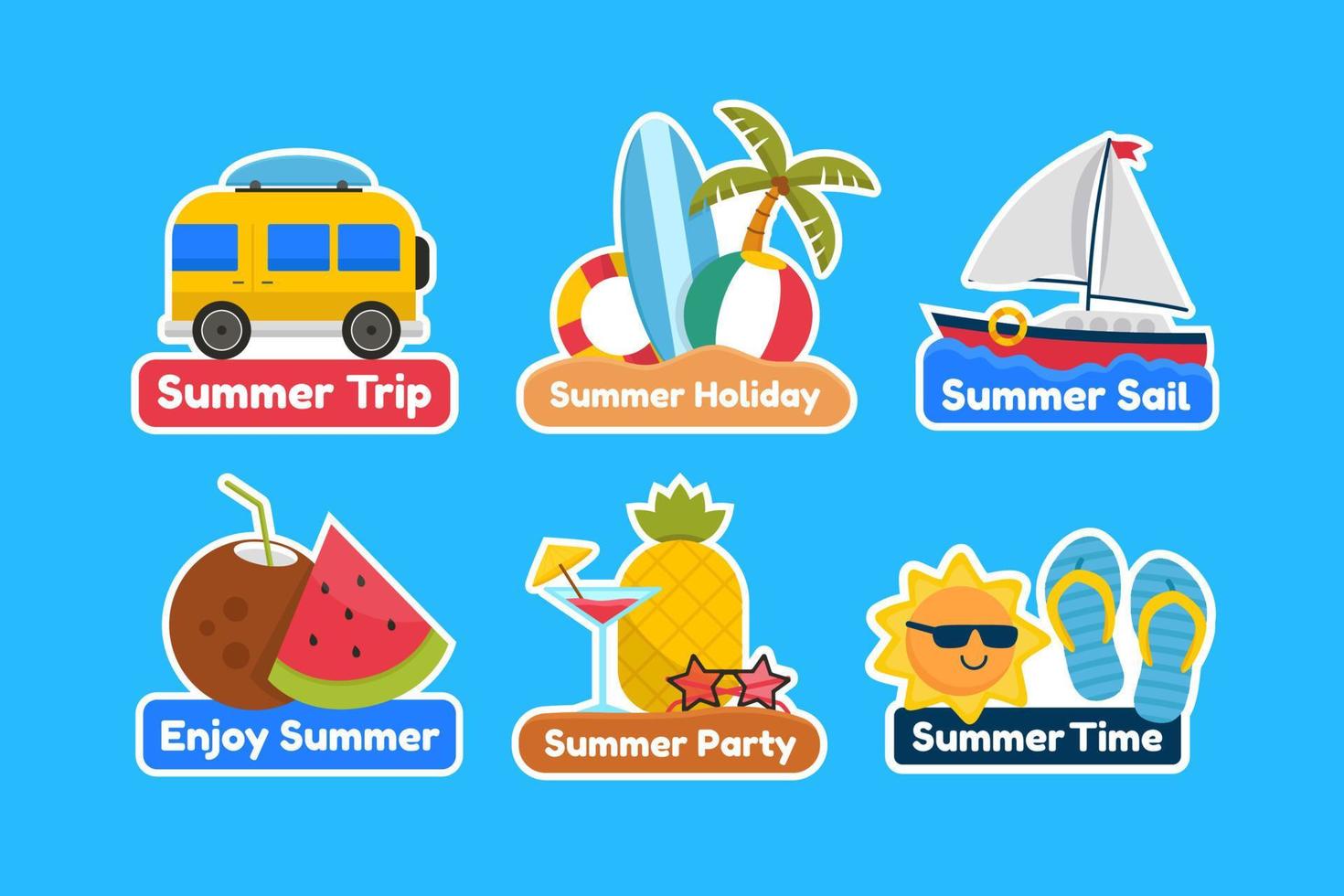 Summer Time Activities Stickers Collection Set vector