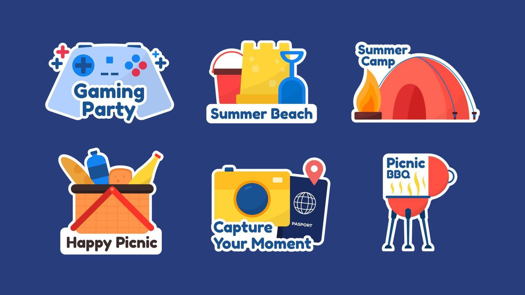 Summer Vacation Activities Stickers Collection Set vector