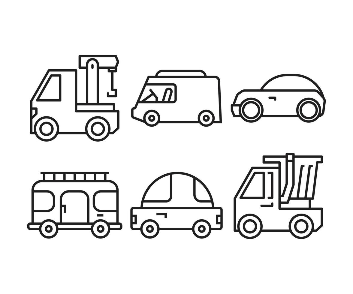 ilustración de icono de camión de remolque, furgoneta y coche sedán vector