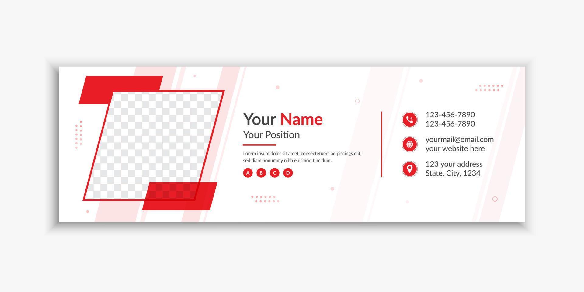 Corporate red shapes email signature and email footer template vector
