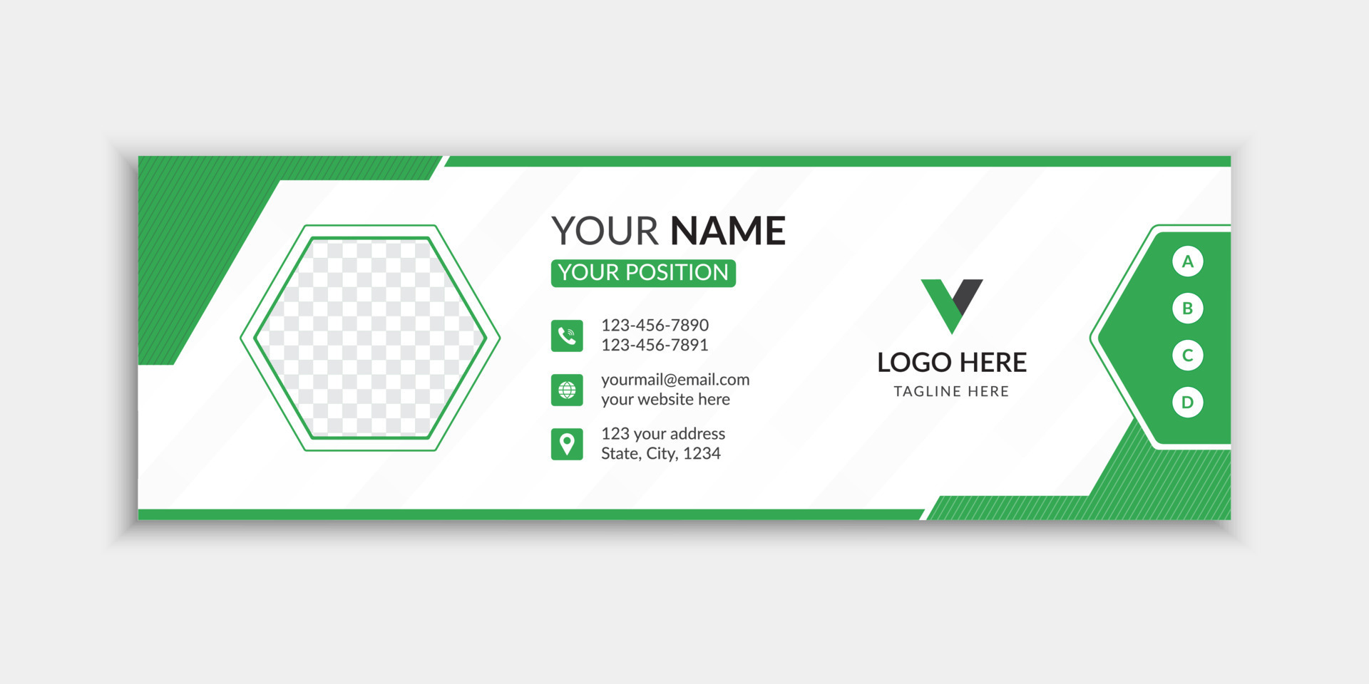 Green email signature and email footer template layout 7414338 Vector