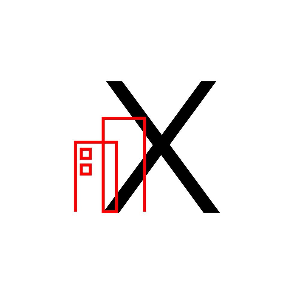 letter X with building decoration vector logo design element