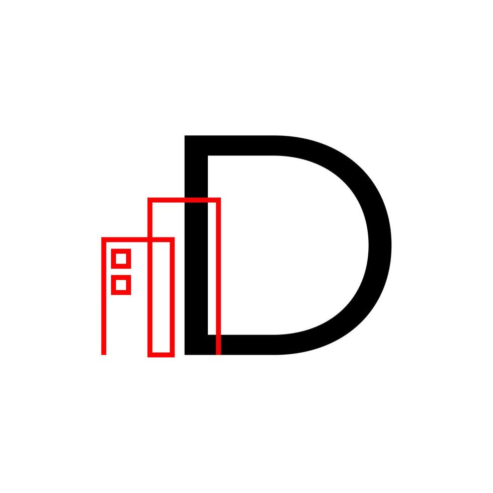 letra d con elemento de diseño de logotipo de vector de decoración de edificio