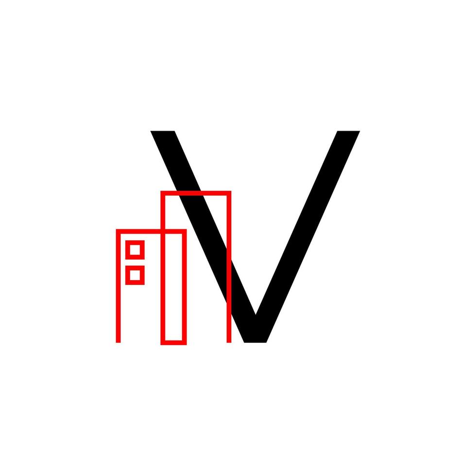 letter V with building decoration vector logo design element