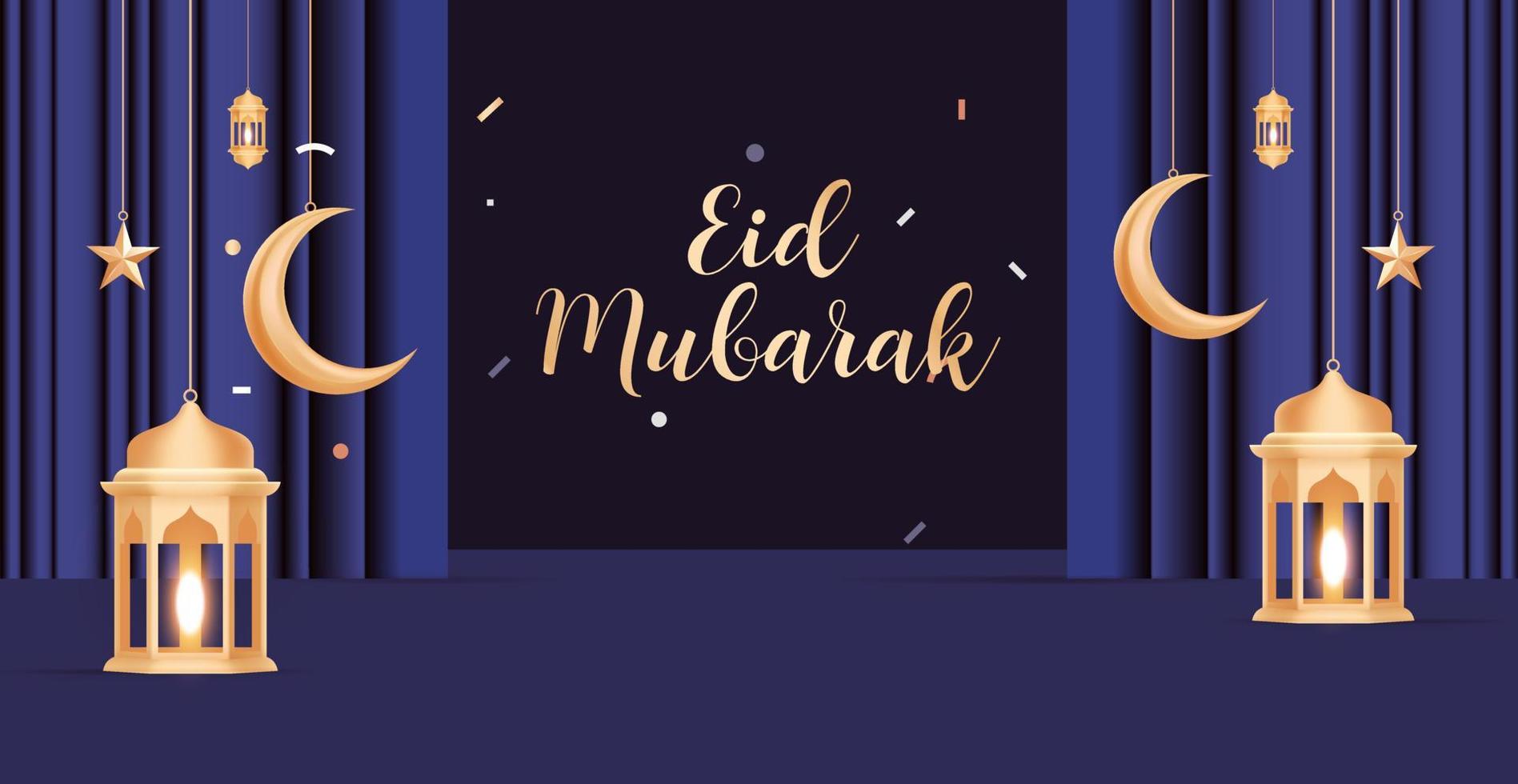 Eid Mubarak Islamic greeting card in Arabic calligraphy vector. Eid al Fitr and Eid al Adha calligraphy vector. Happy eid vector illustration. Eid Adha, Eid Fitr calligraphy in Islamic art.