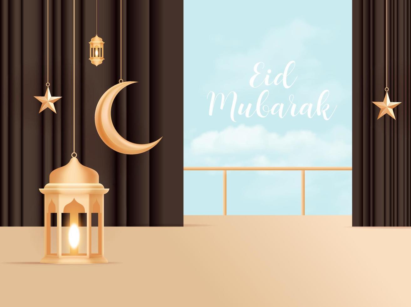 Eid Mubarak Islamic greeting card in Arabic calligraphy vector. Eid al Fitr and Eid al Adha calligraphy vector. Happy eid vector illustration. Eid Adha, Eid Fitr calligraphy in Islamic art.