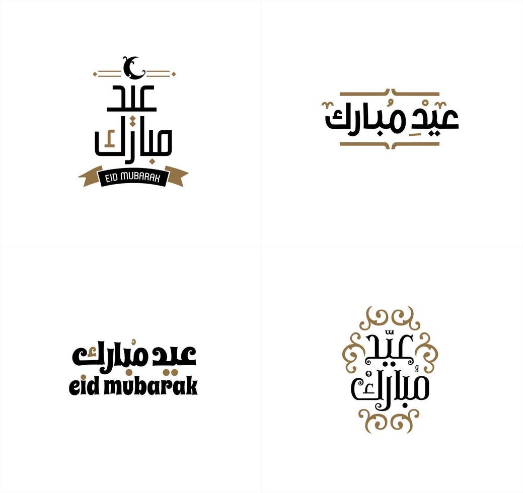 Eid Mubarak Islamic greeting card in Arabic calligraphy vector set. Eid al Fitr and Eid al Adha calligraphy vector. Happy eid vector illustration. Eid Adha, Eid Fitr calligraphy in Islamic art.