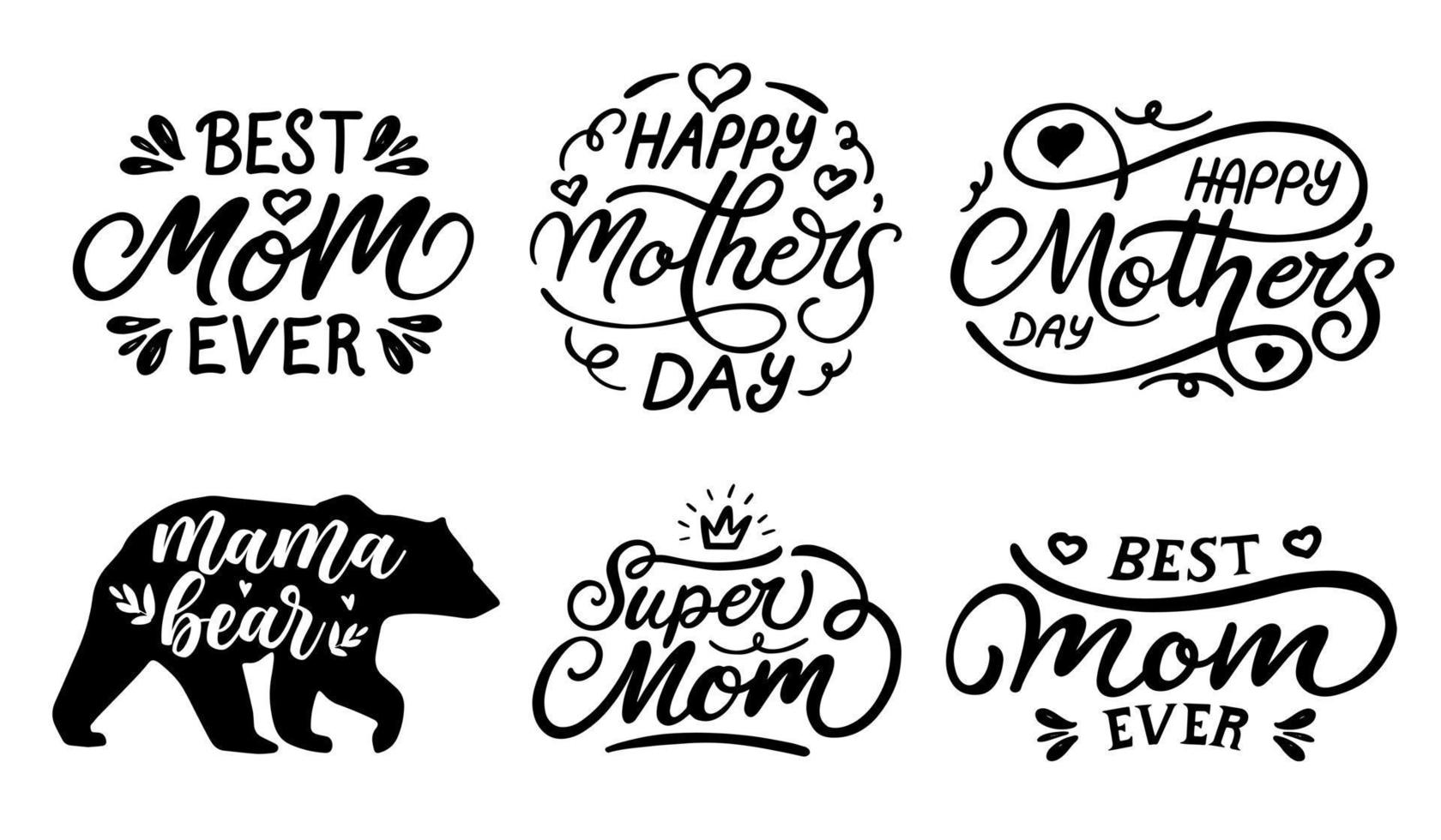 Letras vectoriales del día de las madres felices. tarjeta de caligrafía del día de la madre. día de la madre letras ilustración de vector de caligrafía árabe. ama a mamá, la mejor mamá que nunca ha escrito el vector.