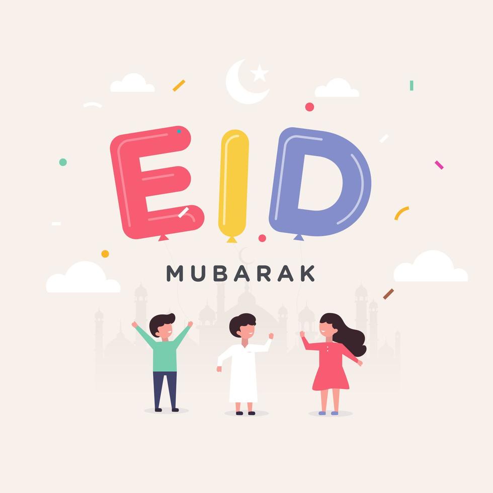 Eid Mubarak Islamic greeting card in Arabic calligraphy vector. Eid al Fitr and Eid al Adha calligraphy vector. Happy eid vector illustration. Eid Adha, Eid Fitr calligraphy in Islamic art.