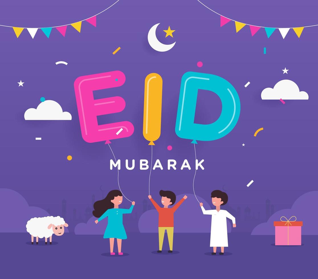 Eid Mubarak Islamic greeting card in Arabic calligraphy vector. Eid al Fitr and Eid al Adha calligraphy vector. Happy eid vector illustration. Eid Adha, Eid Fitr calligraphy in Islamic art.