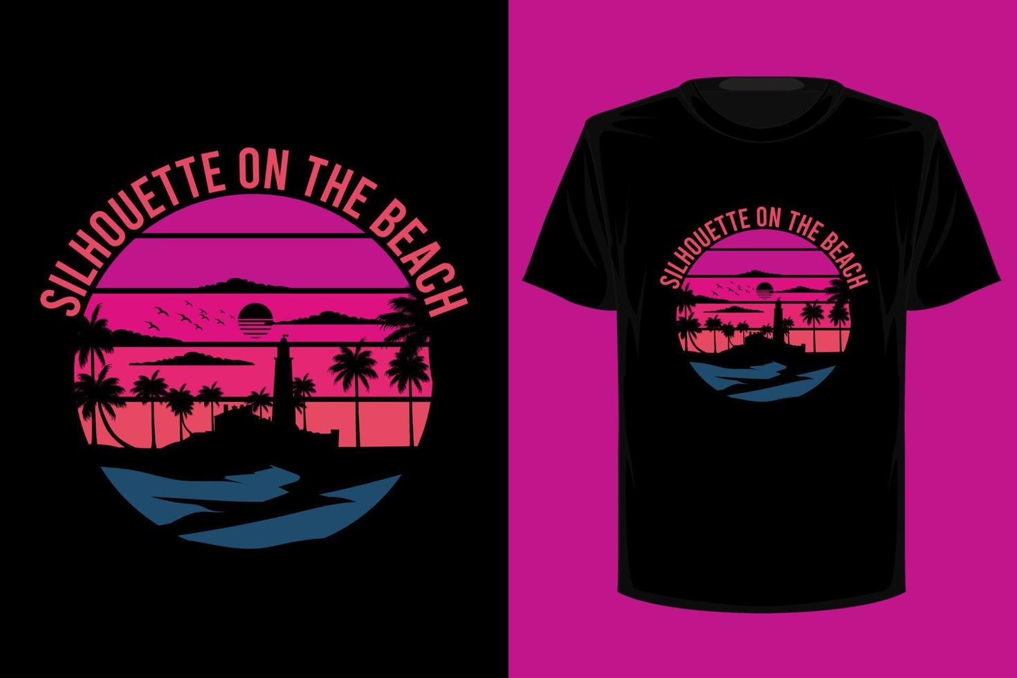 Silhouette on the beach retro vintage t shirt design vector