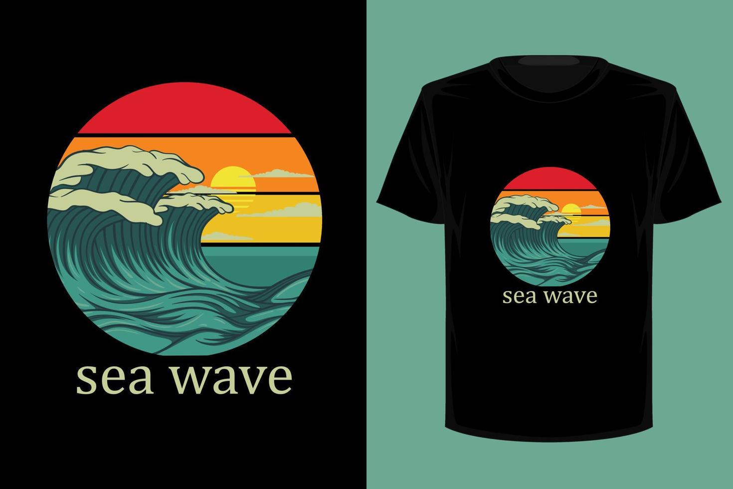 diseño de camiseta retro vintage de ola de mar vector