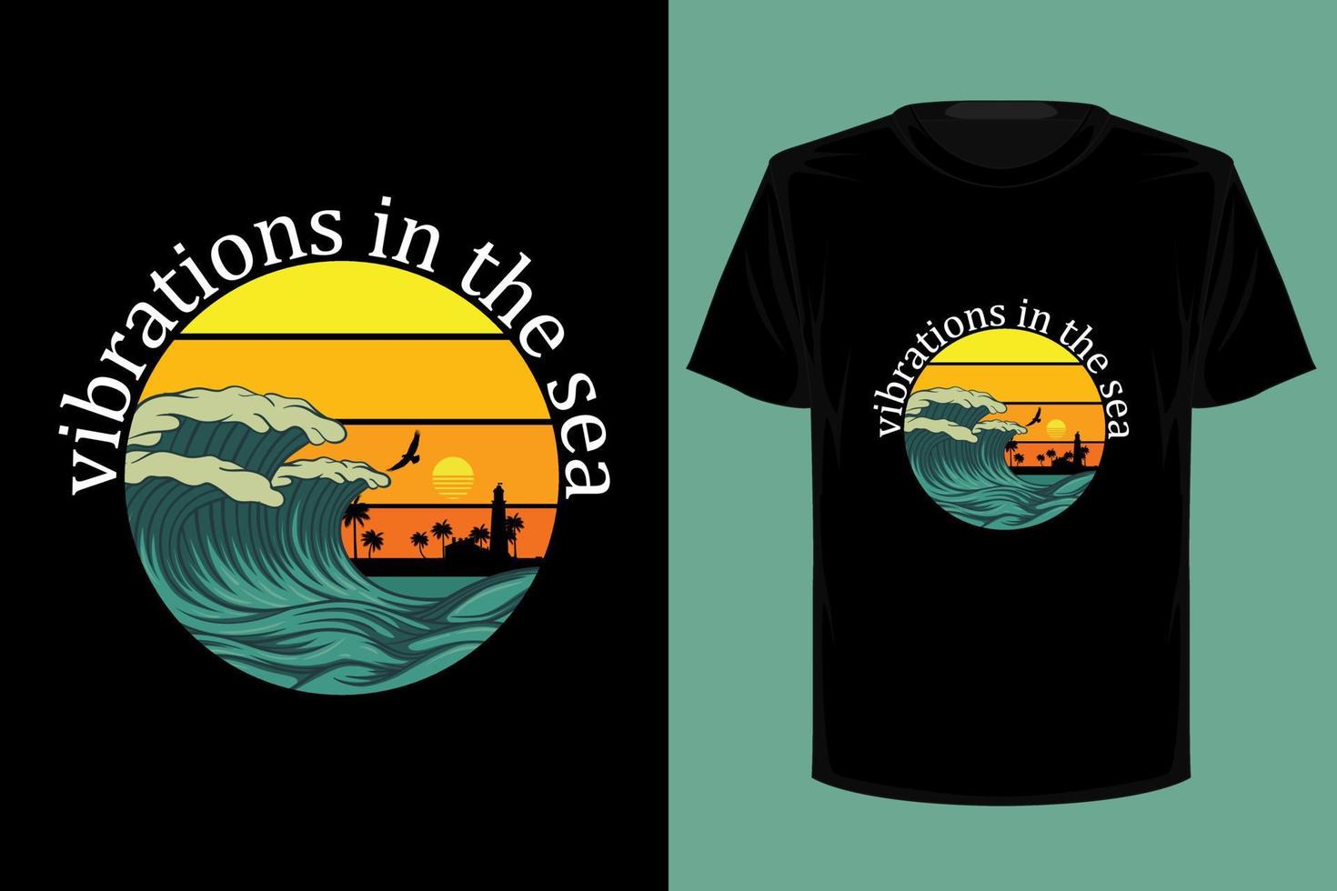 vibración en el mar diseño de camiseta retro vintage vector