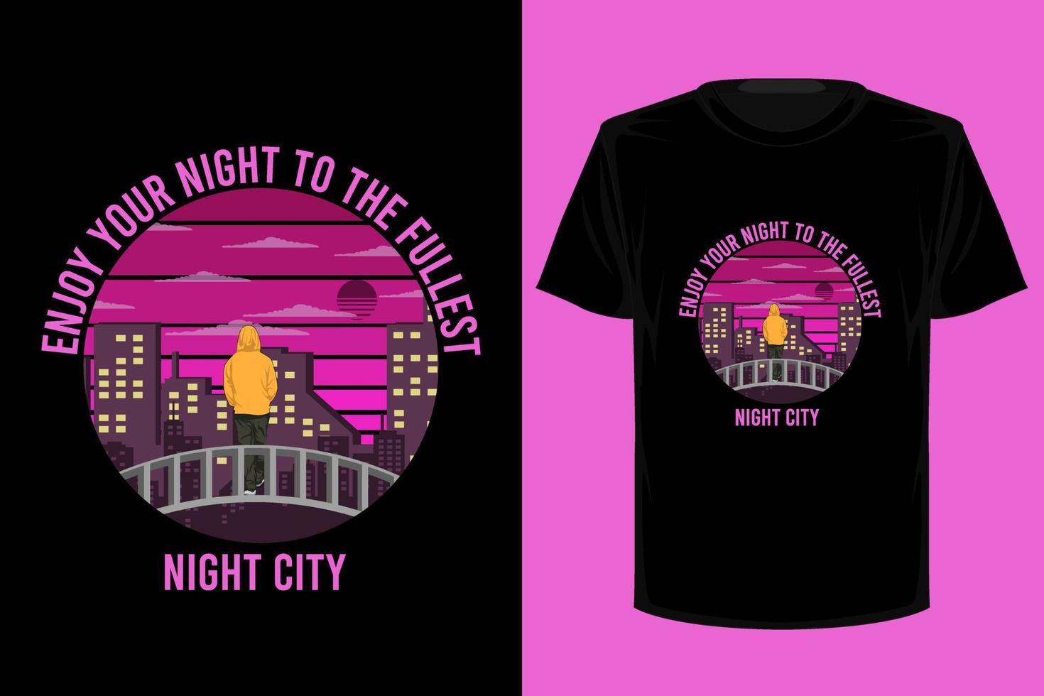 Night city retro vintage t shirt design vector