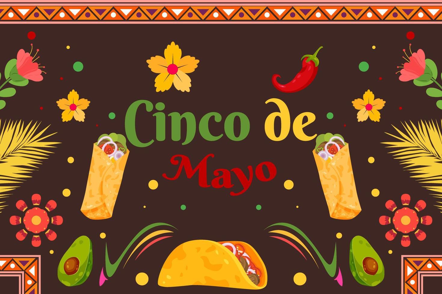 fondo plano del festival de celebración del cinco de mayo vector