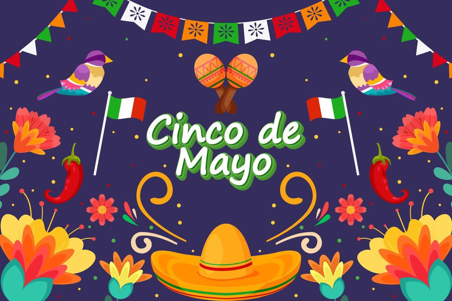 fondo plano del festival de vacaciones cinco de mayo con elemento vector