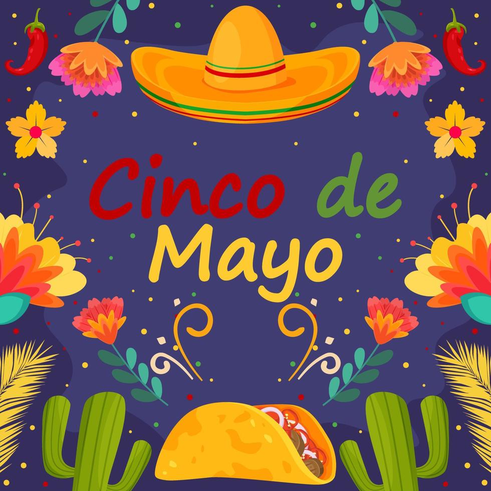 Flat Cinco De Mayo holiday festival background with particle element vector