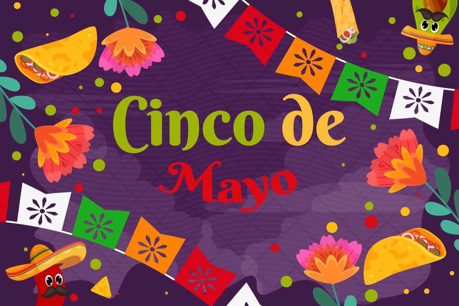 cinco de mayo plano con fondo de elemento de partículas vector