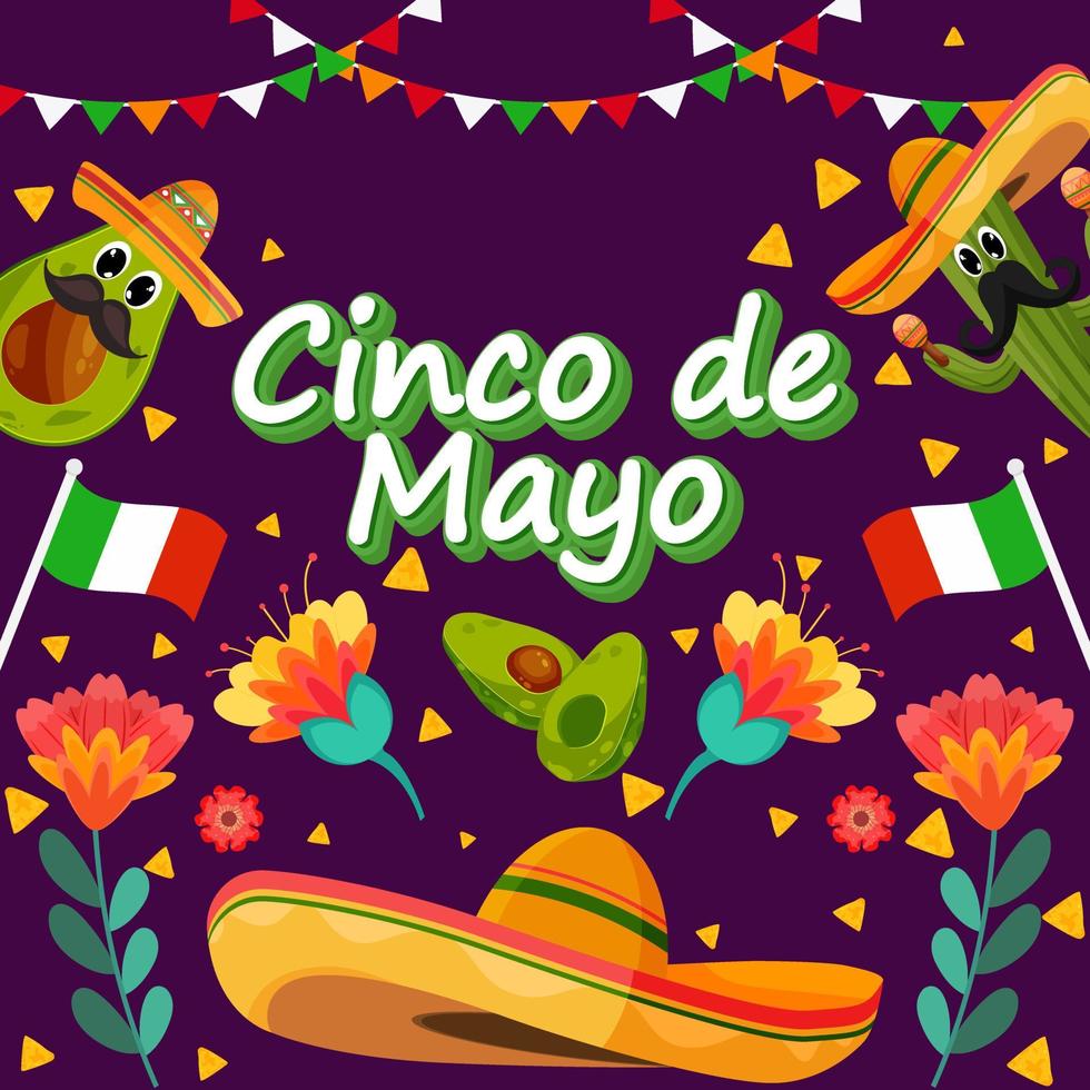 fondo plano de vacaciones cinco de mayo vector