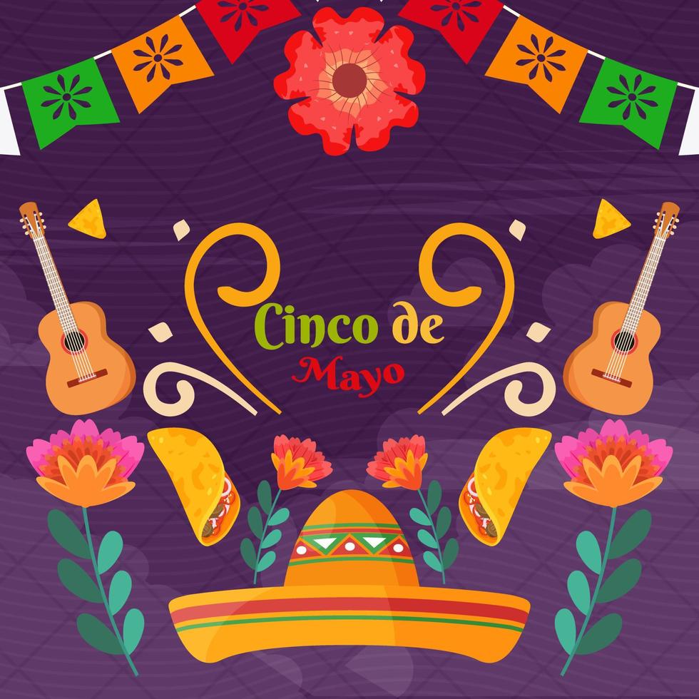 fondo plano cinco de mayo fiesta mexicana celebración vector