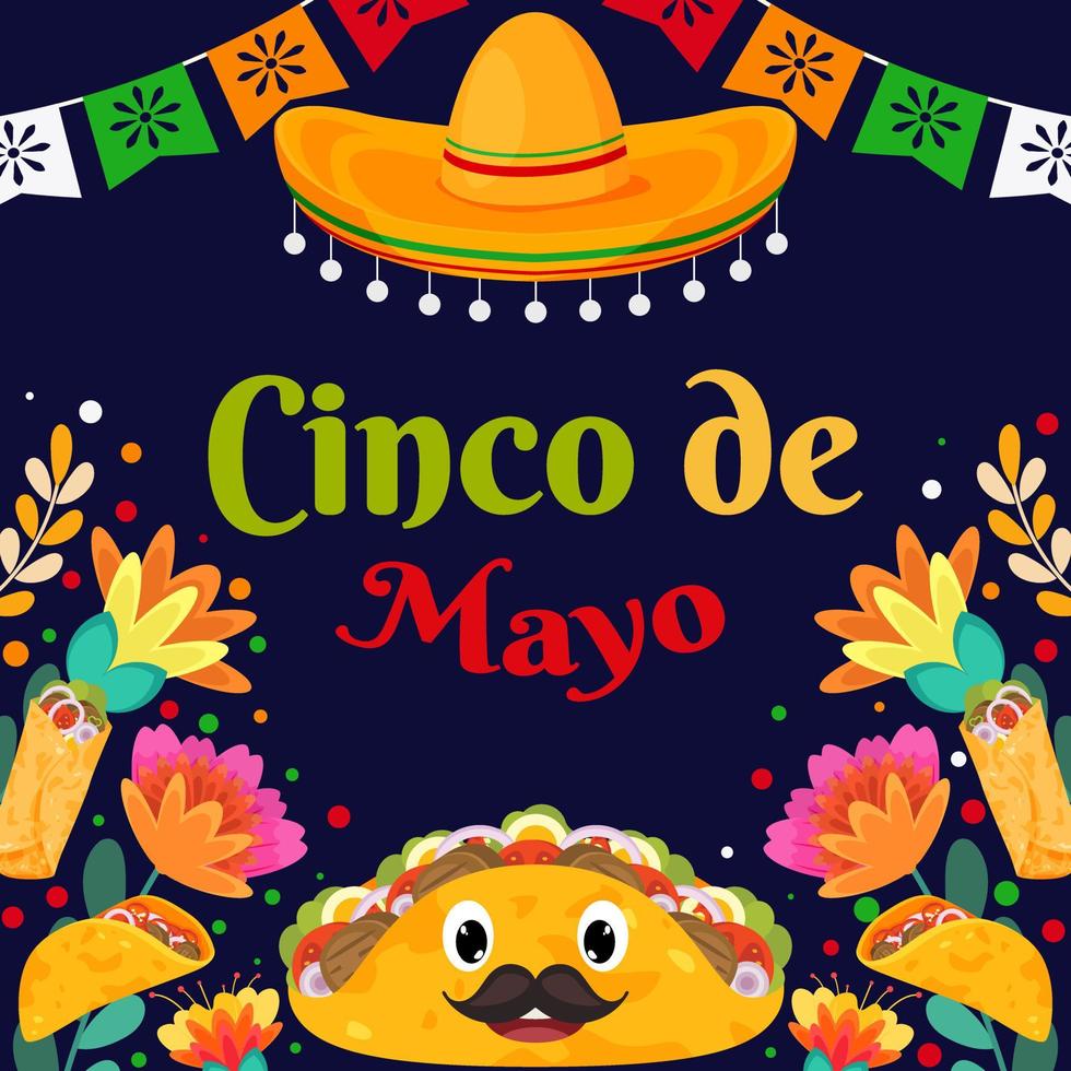 fondo plano del festival cinco de mayo con elemento de partículas vector