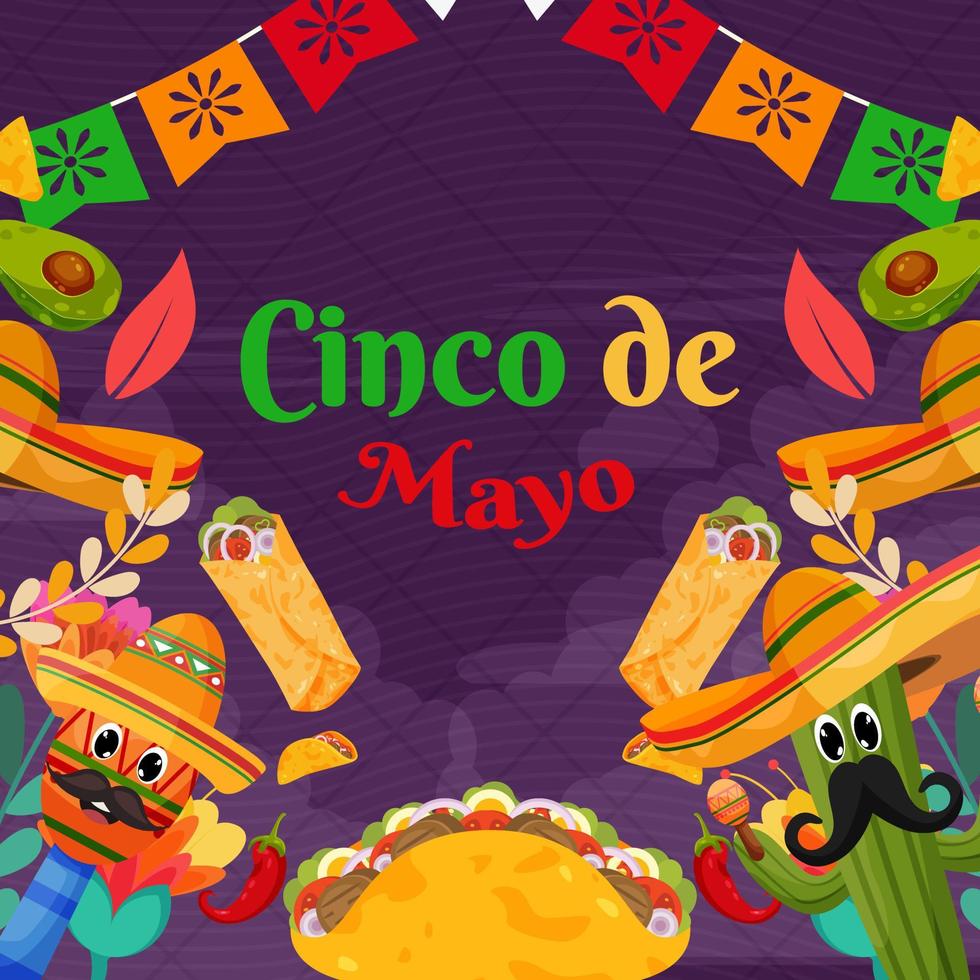 Flat Cinco De Mayo festival holiday background with particle element vector