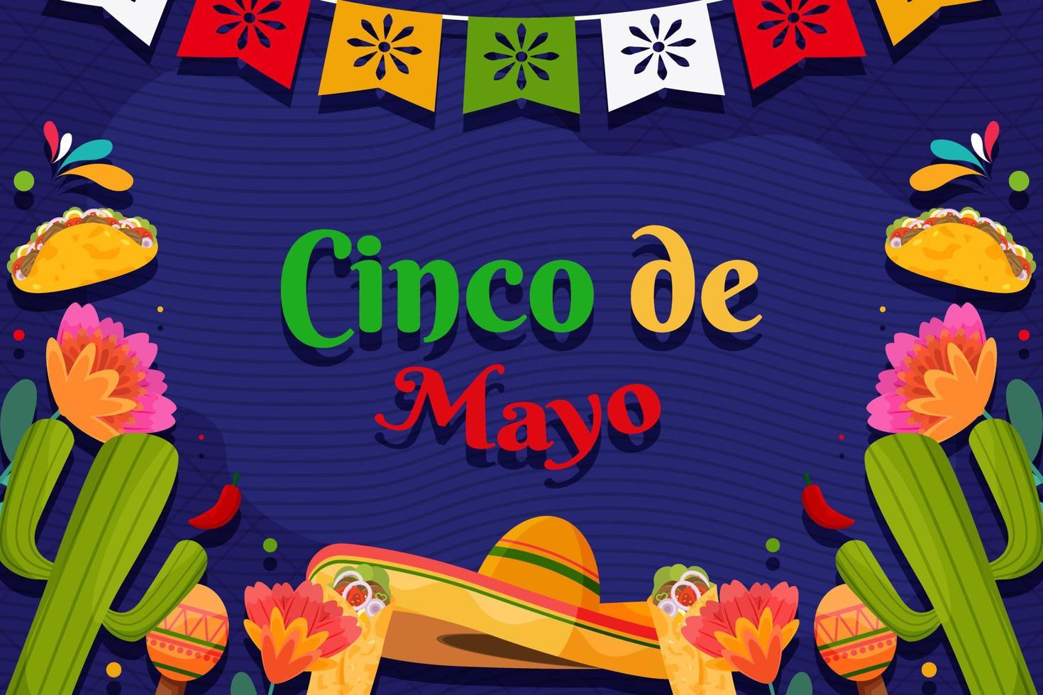 fondo de vacaciones del festival cinco de mayo plano con elemento de partículas vector