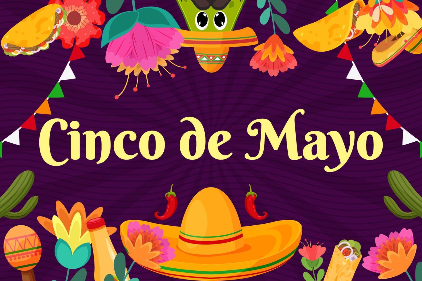 Background flat Cinco De Mayo Mexican festival vector