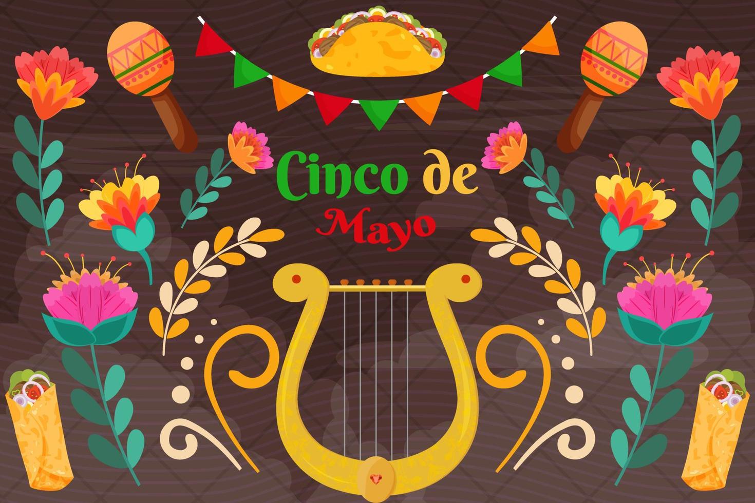 flat cinco de mayo meBackground flat Cinco De Mayo Mexican festival with lyre xican festival with lyre background vector