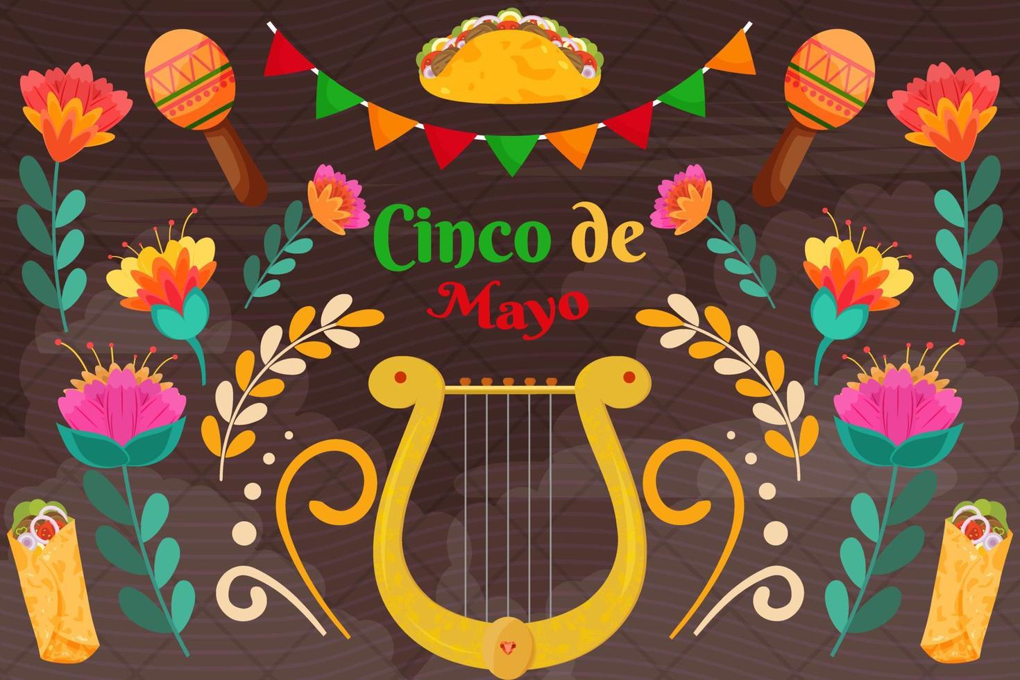 flat cinco de mayo mebackground flat cinco de mayo festival mexicano con lira festival xican con fondo de lira vector