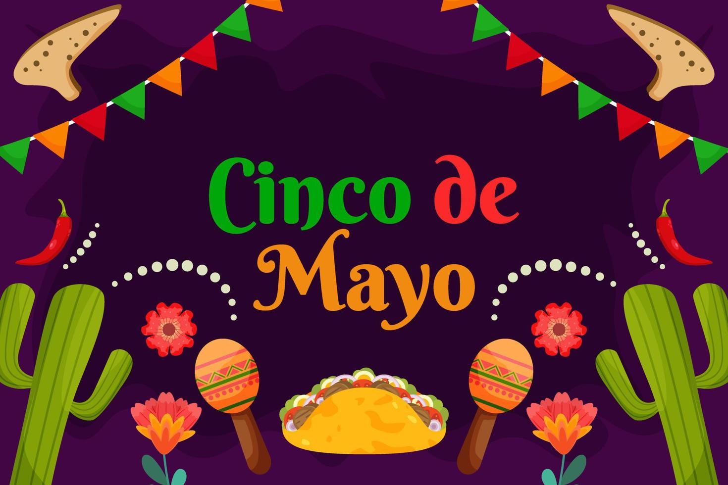 fondo plano de celebración cinco de mayo con elemento de partículas vector