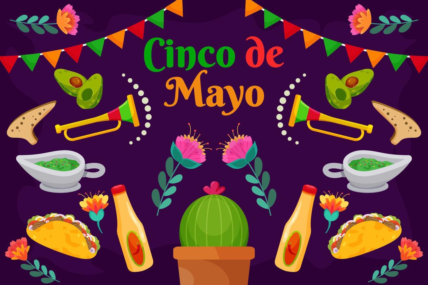 Flat Cinco De Mayo festival with particle element background vector