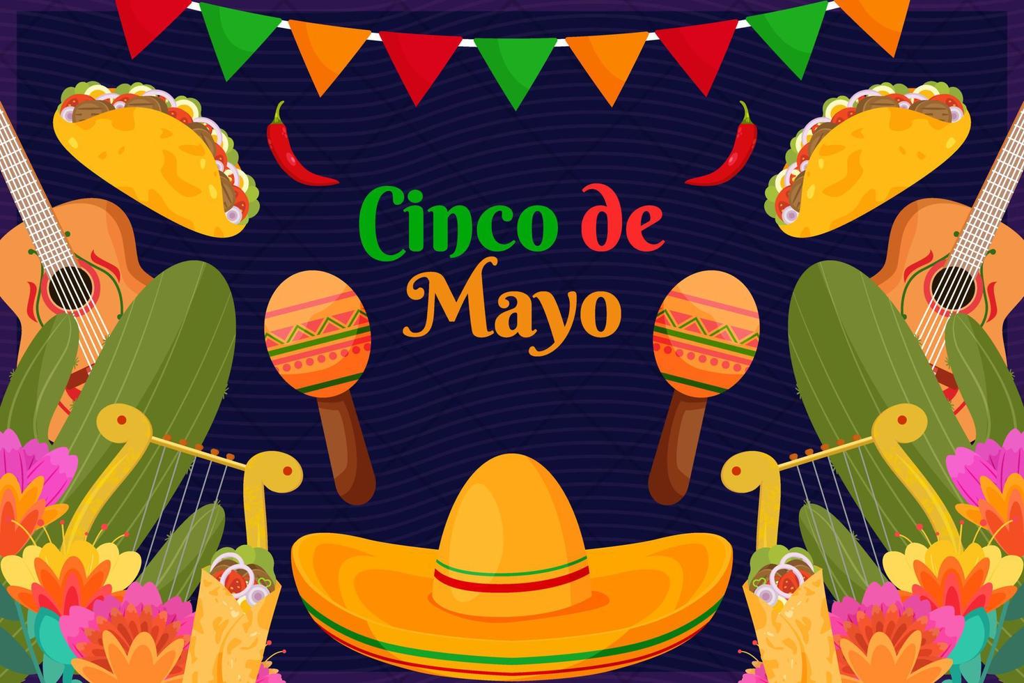 fondo plano cinco de mayo celebración con sombrero vector