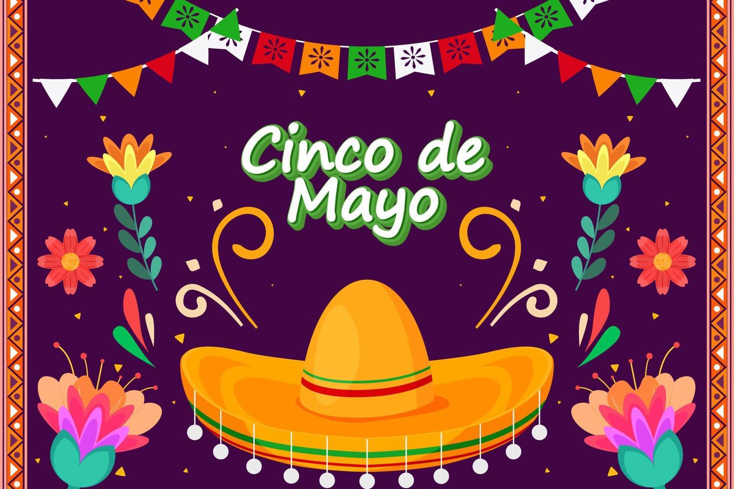 fondo plano del festival de vacaciones cinco de mayo con elemento de partículas vector