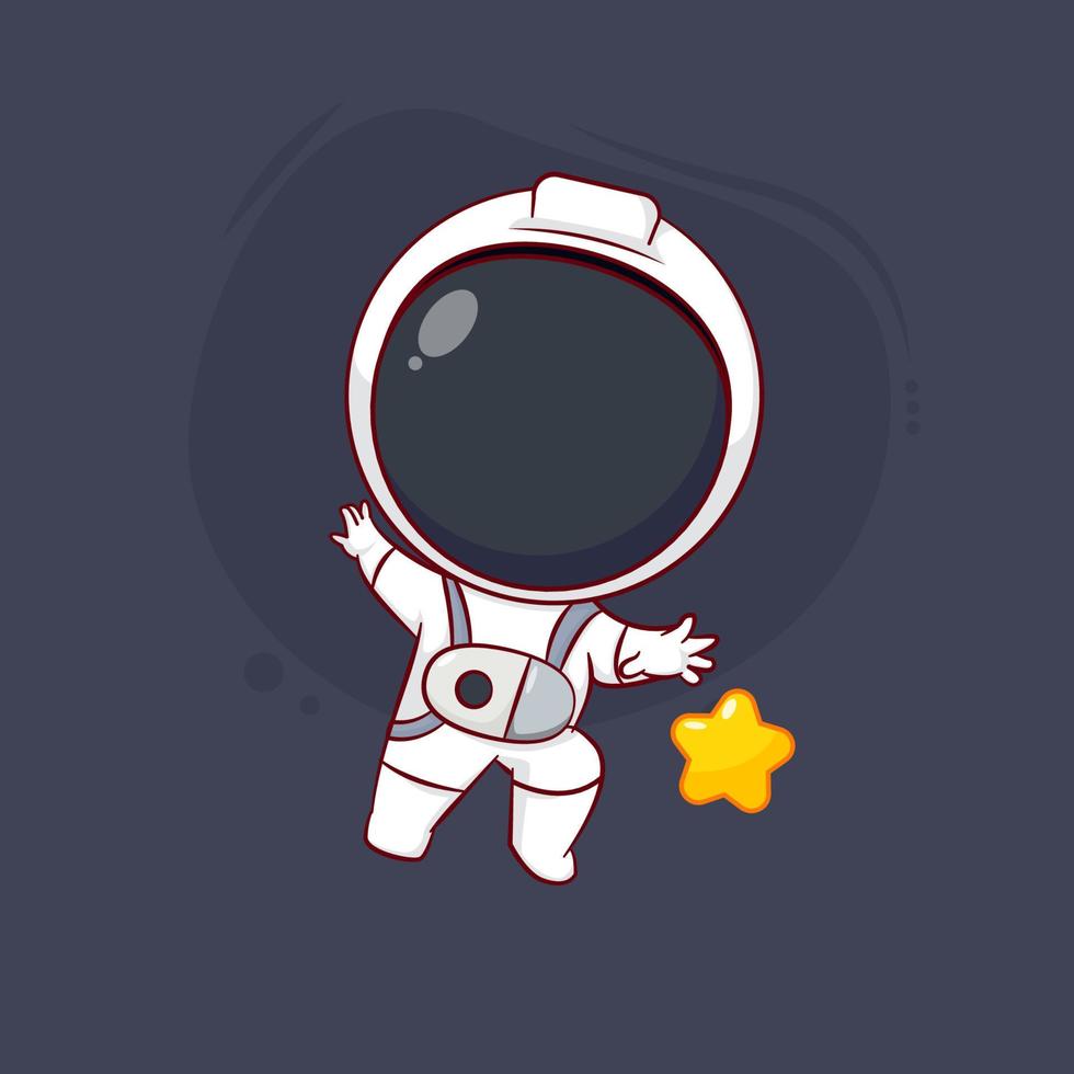 Cute cartoon of Astronaut reach the star. Hand drawn chibi character isolated background vector