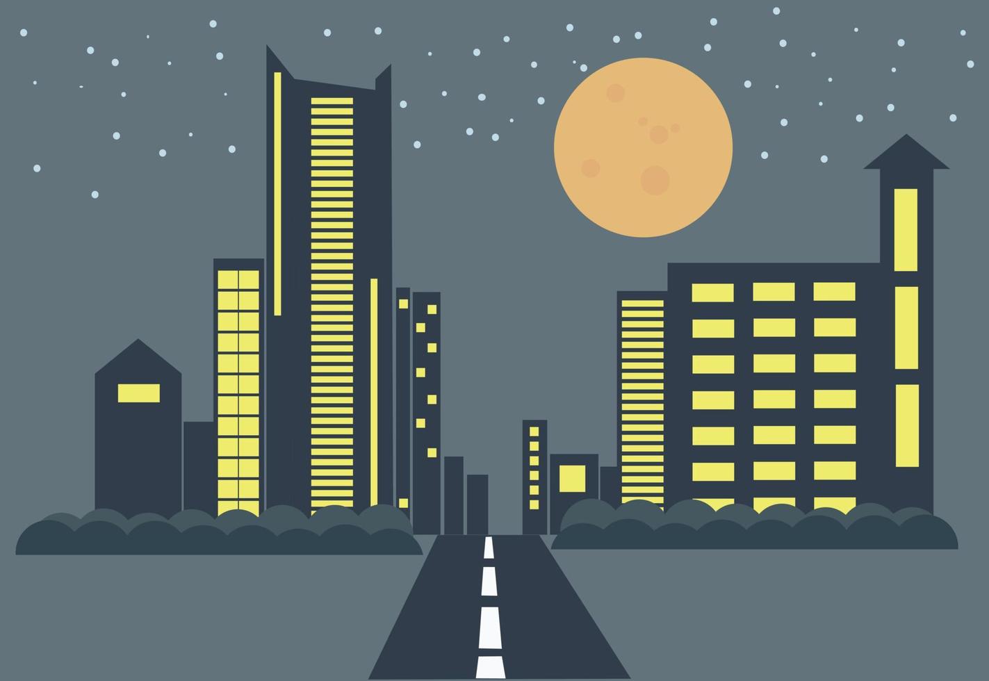 paisaje urbano en la noche llena de estrellas y luna ilustración vectorial de fondo vector