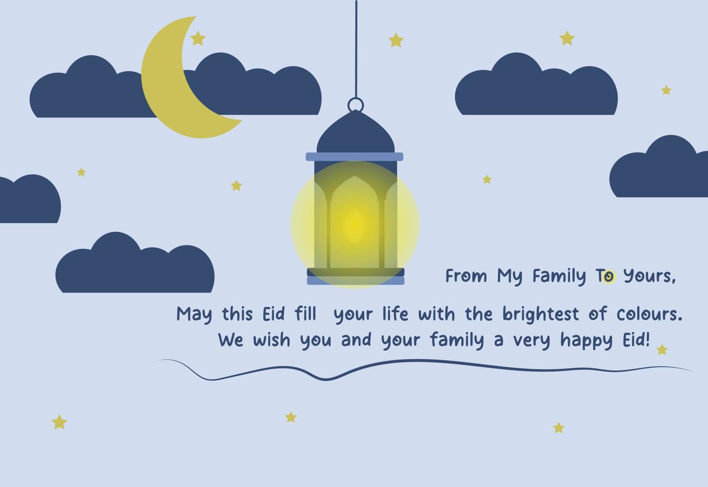 Happy Eid Mubarak Wishes with Lantern Ornament Background Vector Illustration