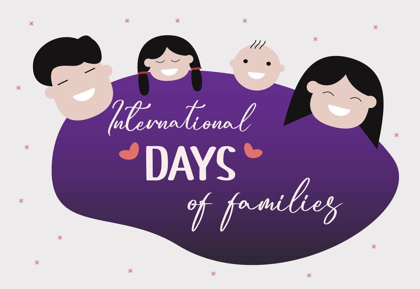 la ilustración vectorial de una familia de cuatro incluye padre, madre, bebé e hija adecuada para los días internacionales de las familias, pancarta o afiche vector