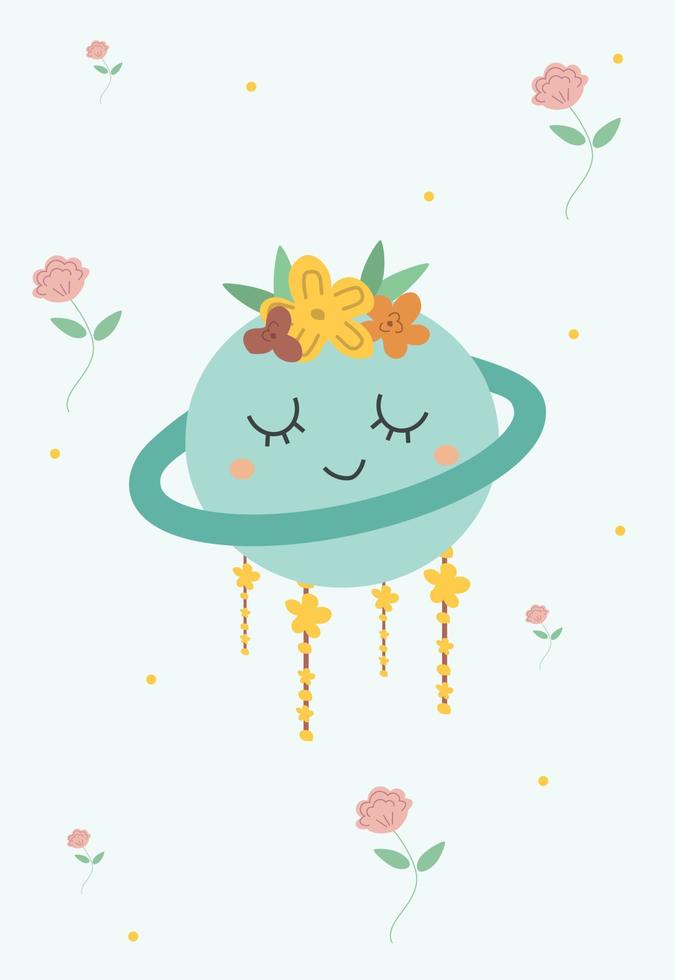 lindo, tierra, y, bohemio, flores, teléfono, papel pintado, vector, ilustración vector