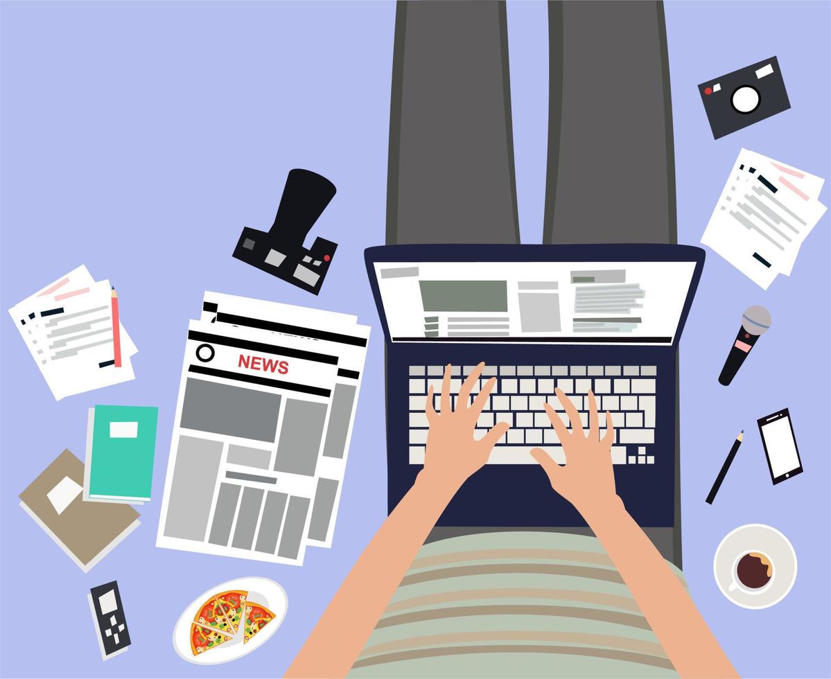 journalist at work using laptop vector