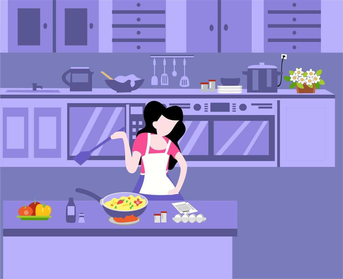 ilustración vectorial de madre cocinando en la cocina vector