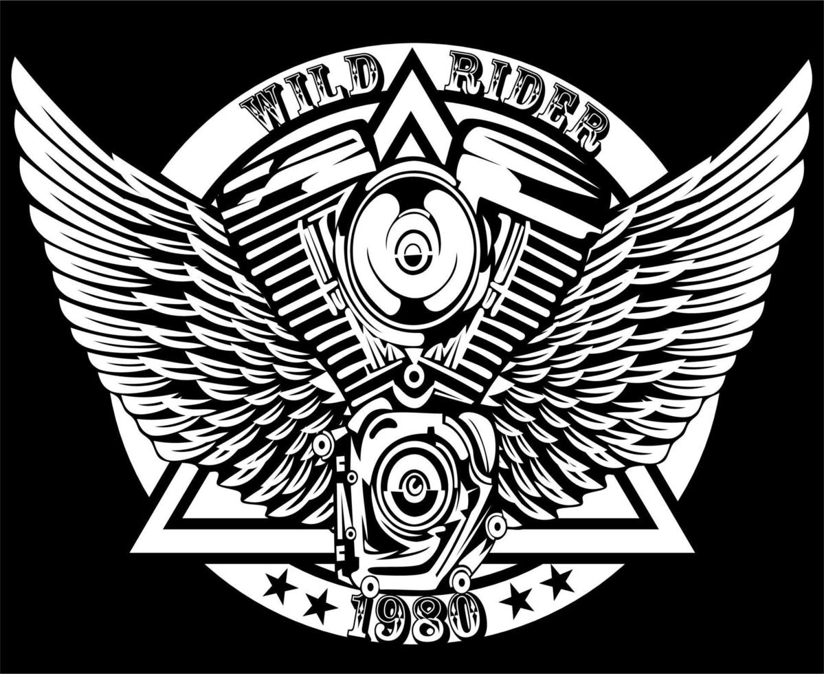 motorcycle engine logo with wings for motorcycle club vector