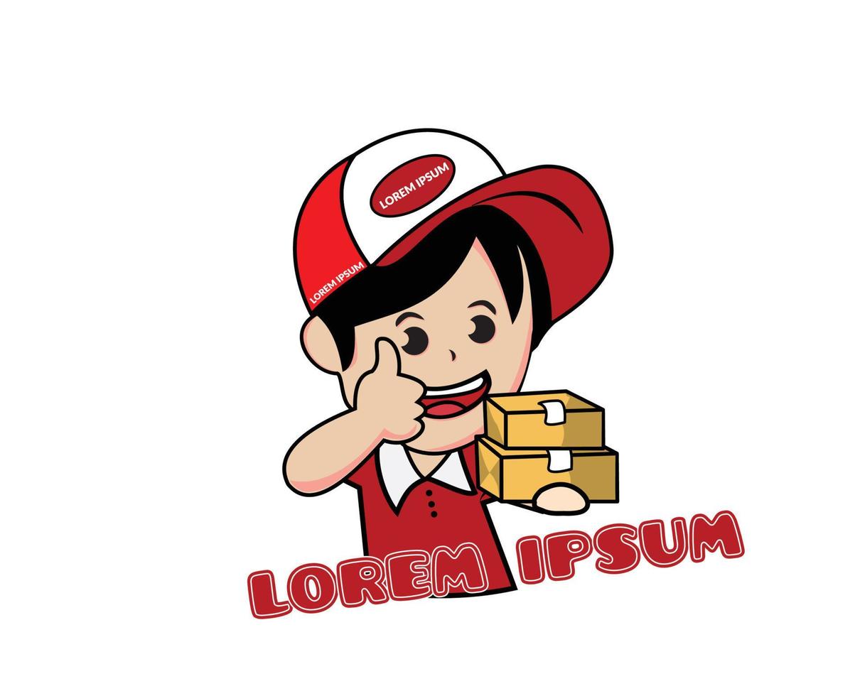 linda caricatura logo joven mensajero de entrega vector