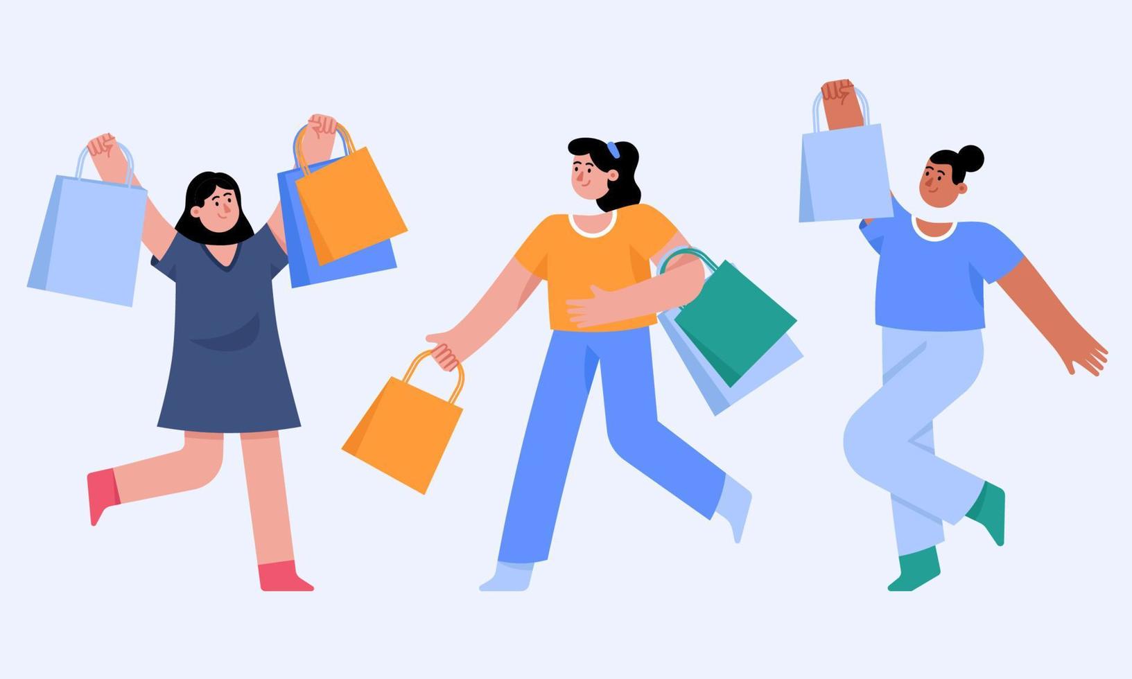 mujeres sosteniendo bolsas de la compra vector