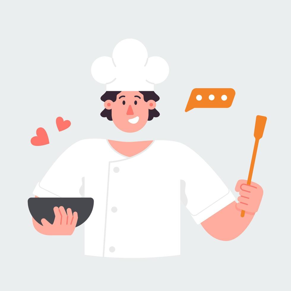 Chef cooking on kitchen vector