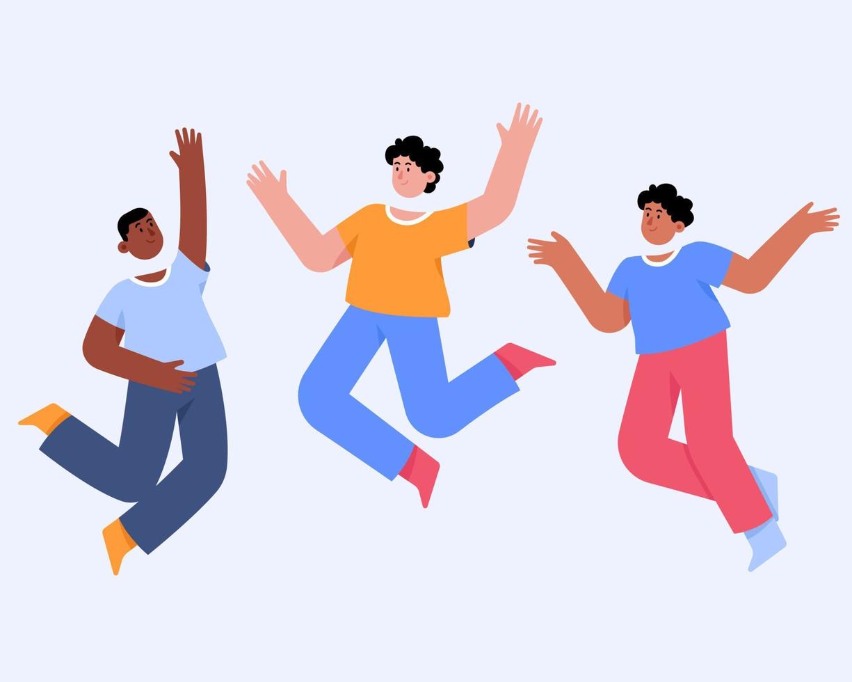 Happy men jumping together vector